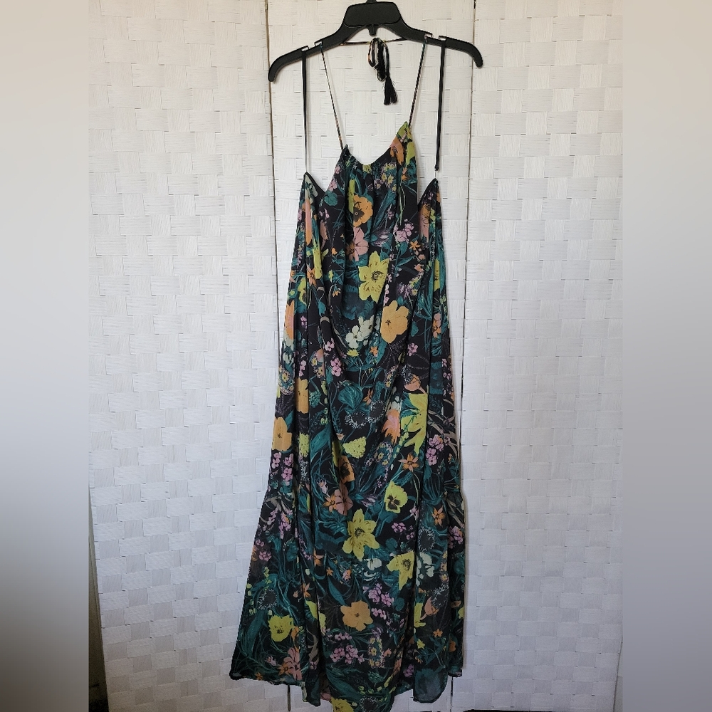 WD.NY Women Floral Backless Tie Up Floral Sheer Layered Maxi Dress